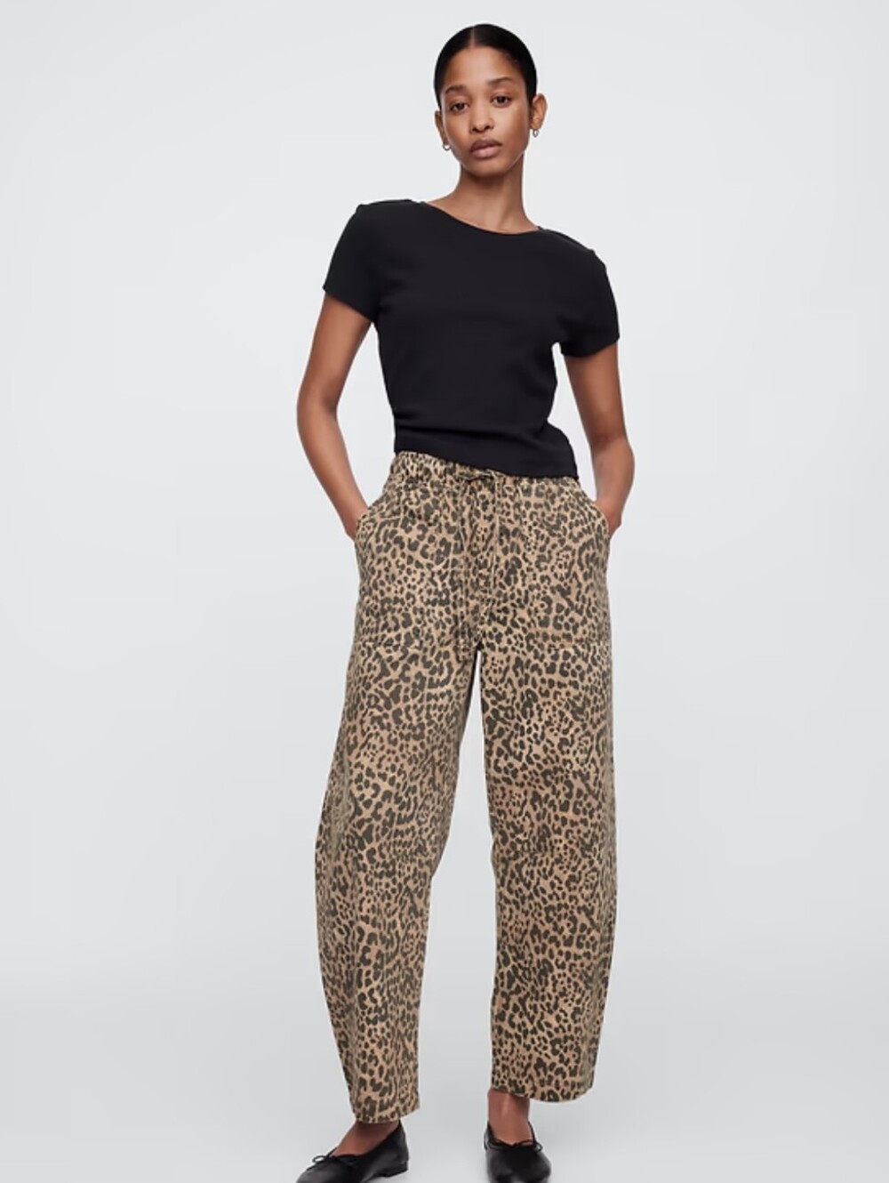 Nwt GAP Mid Rise Soft Pull-On Pants Barrel Jean Pants Leopard Small ($120)